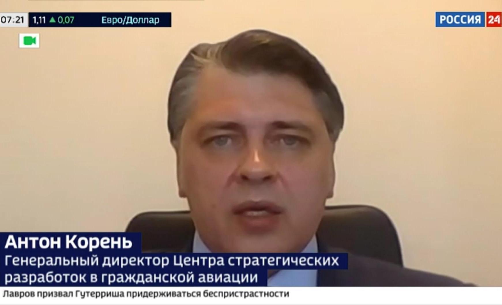 Anton Koren, head of the TSC Consortium, on the air of Russia 24 TV channel on import substitution in the aircraft industry